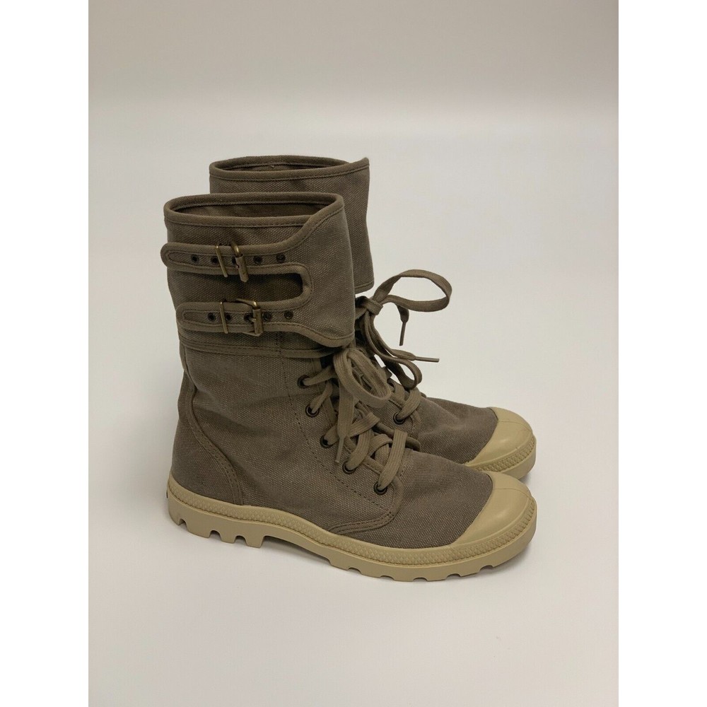 PALLADIUM Women s Pampa Peloton Taupe Mid Boot Buckles Lace Up Sneaker Size 9